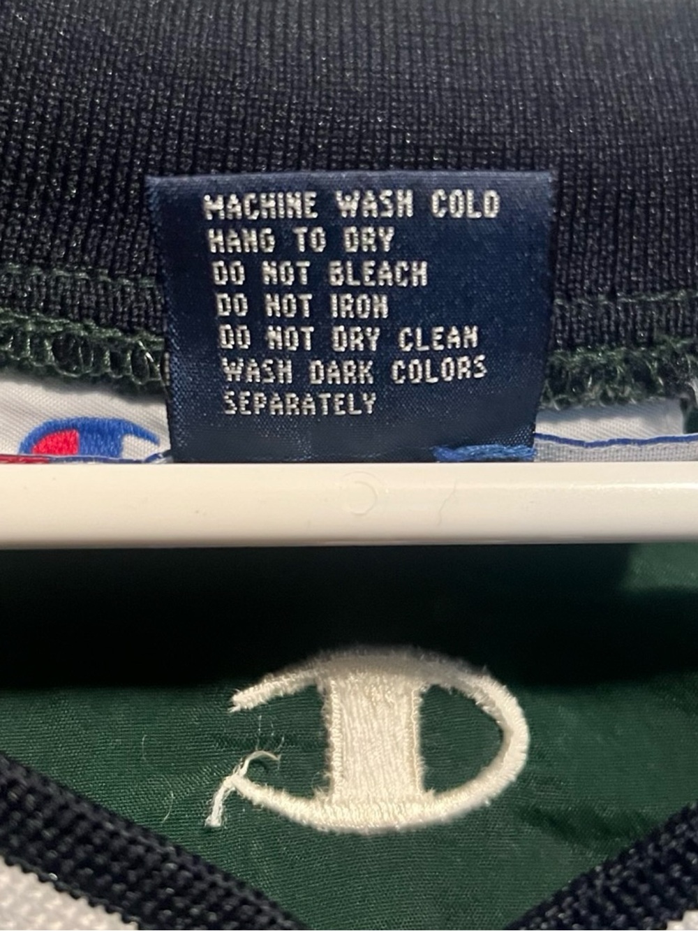 Vintage Champion Dark Green Cropped V-Neck Nylon Windbreaker White and Navy Trim - Picture 6 of 9